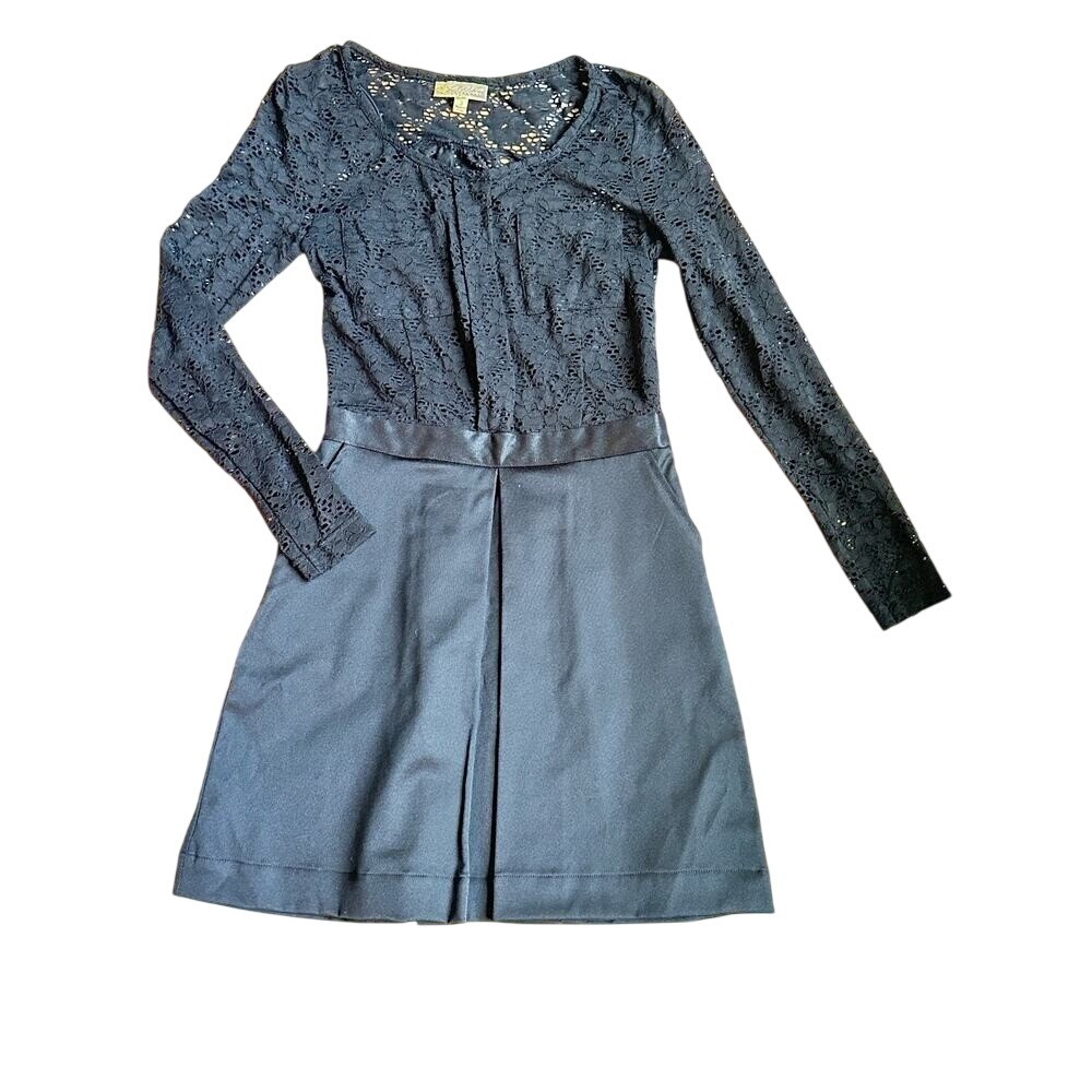 Princess Vera Wang Women Black Lace Long Sleeve A-Line Dress Size 3 Pocket Pleat